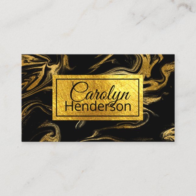 Black and Gold Marbled Business Card (Front)