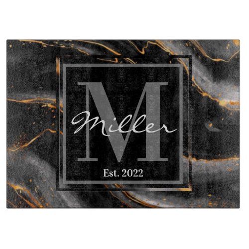 Black and Gold Marbled Newlywed Housewarming  Cutting Board