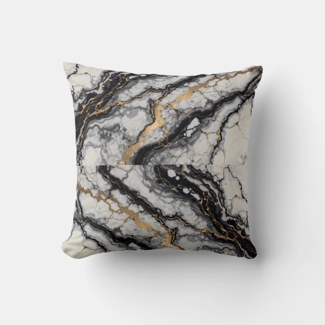 black and gold marbling throw pillow (Front)
