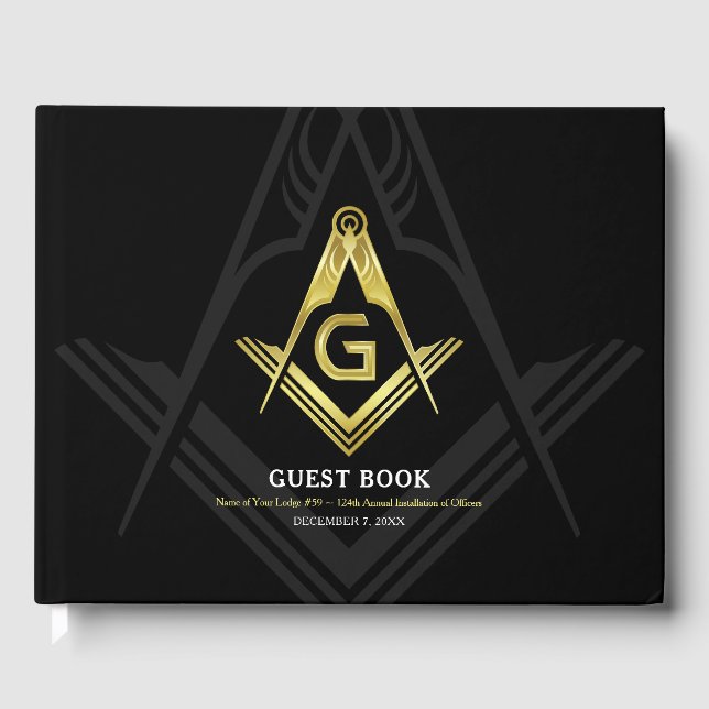 Black and Gold Masonic Guest Book | Freemason (Front)