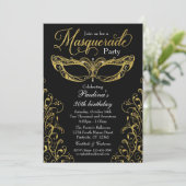 Black and Gold Masquerade Mask Party Invitation (Standing Front)