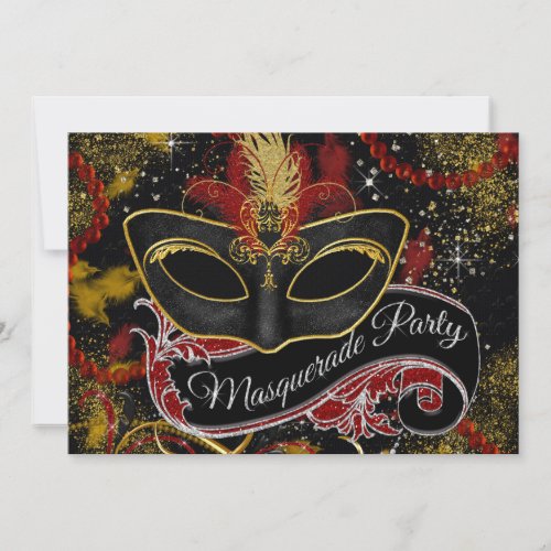 Black and Gold Masquerade Party Invitation