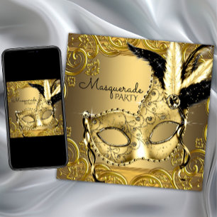 Black and Gold Masquerade Party Invitation