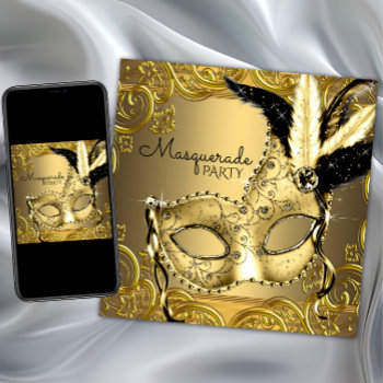 Black And Gold Masquerade Party Invitation by Pure_Elegance at Zazzle
