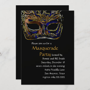 Black and Gold Masquerade Party Invitation
