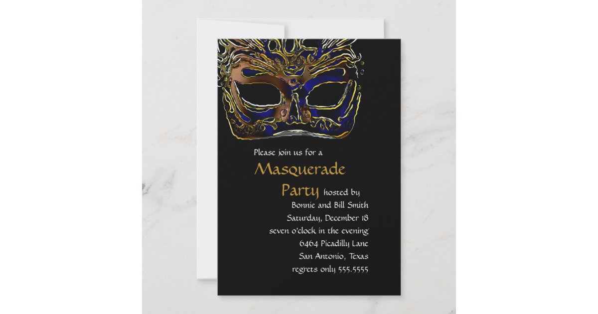 Black and Gold Masquerade Party Invitation | Zazzle