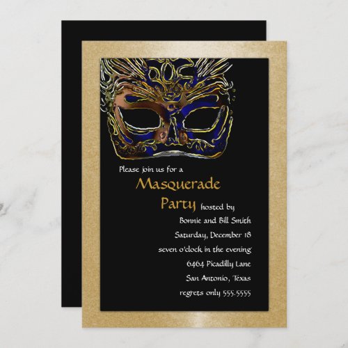 Black and Gold Masquerade Party Invitation