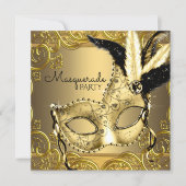 Black and Gold Masquerade Party Invitation (Front)