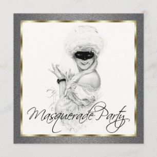 Black and Gold Masquerade Party Invitations