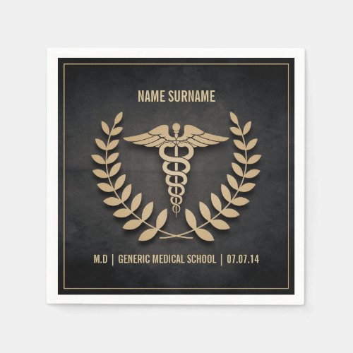 Black and Gold Medical School Graduation Napkins