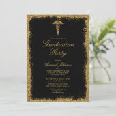 Black and Gold Medical School Photo Graduation Invitation (Standing Front)