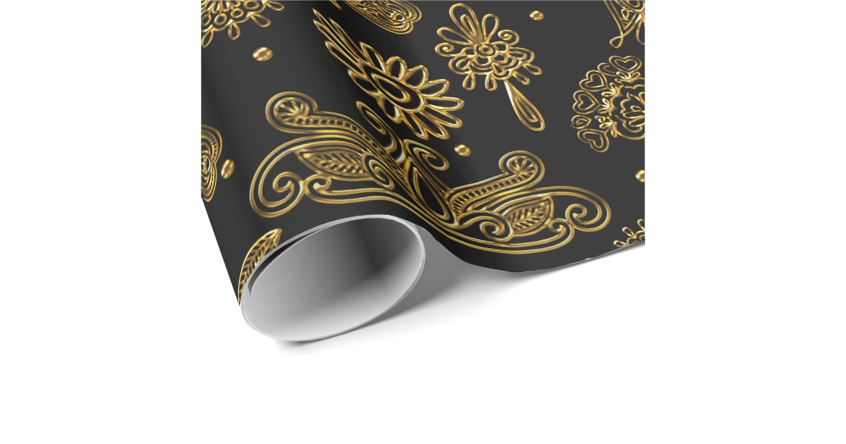 Black and Gold Mehndi Wrapping Paper