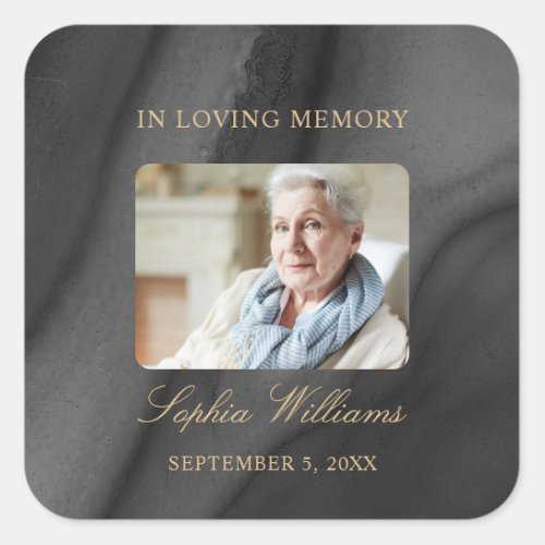 Black and Gold  Memorial Funeral Square Sticker