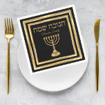 Black and Gold Menorah Hebrew Happy Hanukkah  Napkins<br><div class="desc">Black and Gold Menorah Hebrew Happy Hanukkah Napkins</div>