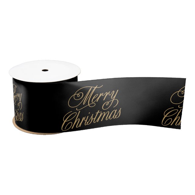 Black and Gold Merry Christmas  Satin Ribbon (Spool)