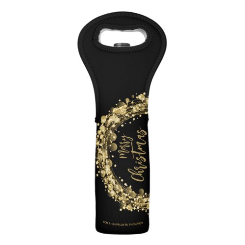 Black and Gold Merry Christmas Wine Bag