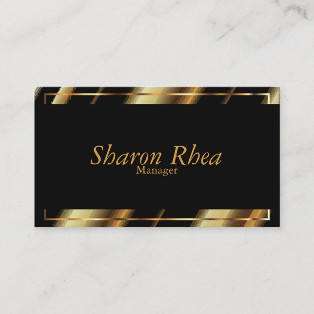 Black and Gold Metallic Diagonal Stripes Business Card (Front)