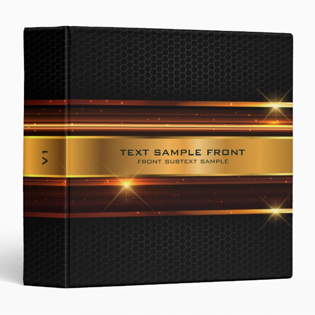 Black and gold metallic geometric design 3 ring binder (Front/Spine)