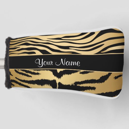 Black and Gold Metallic Tiger Stripes Pattern Golf Head Cover