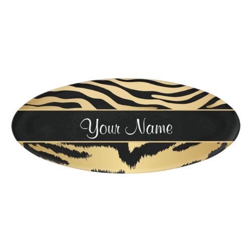 Black and Gold Metallic Tiger Stripes Pattern Name Tag
