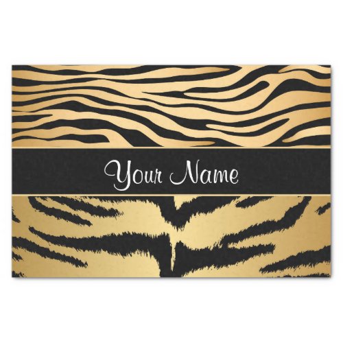 Black and Gold Metallic Tiger Stripes Pattern Tissue Paper
