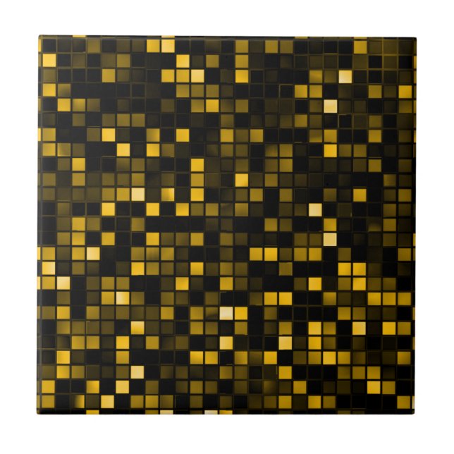 Black And Gold 'Meteor Shower' Squares Pattern Tile (Front)