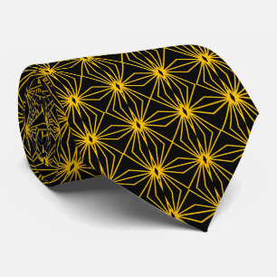 Black And Gold Mid Century Line Drawing Pattern Neck Tie