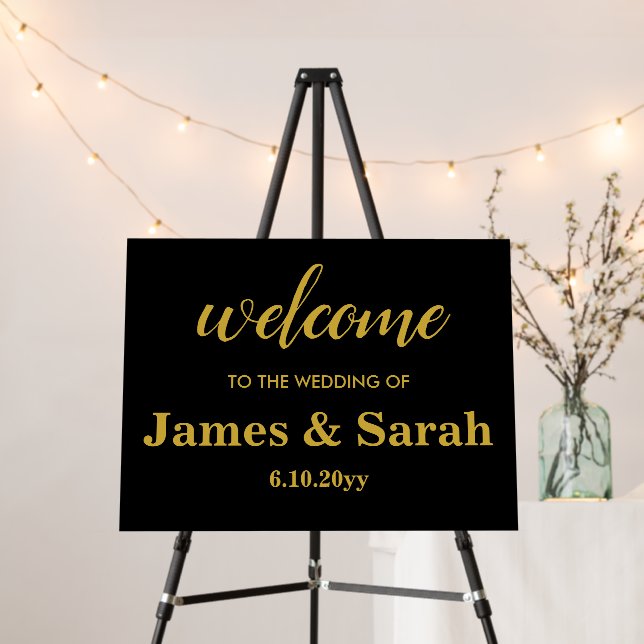 Black and Gold Minimal Welcome to our Wedding Sign (In Situ (Stand))
