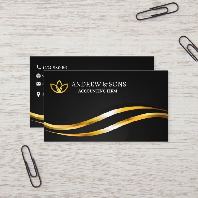Black and Gold Minimalist Elegant Business Card (Front/Back In Situ)