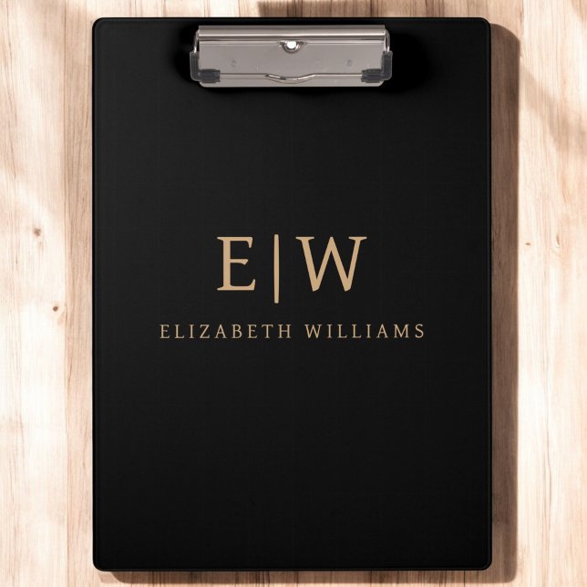 Black and Gold Minimalist Modern Monogram Clipboard (Creator Uploaded)