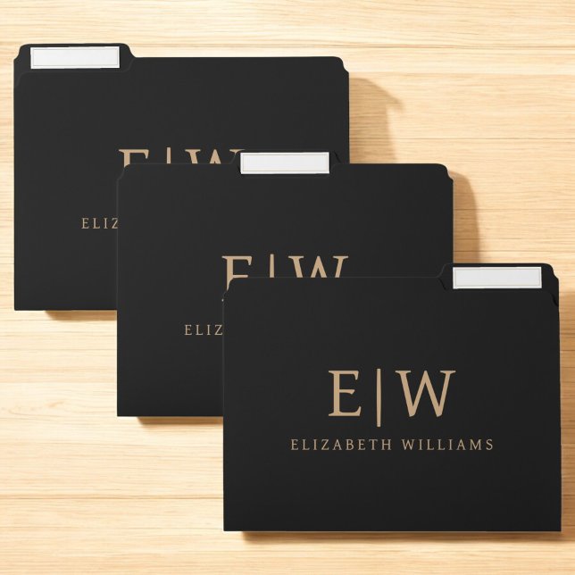 Black and Gold Minimalist Modern Monogram File Folder (Creator Uploaded)