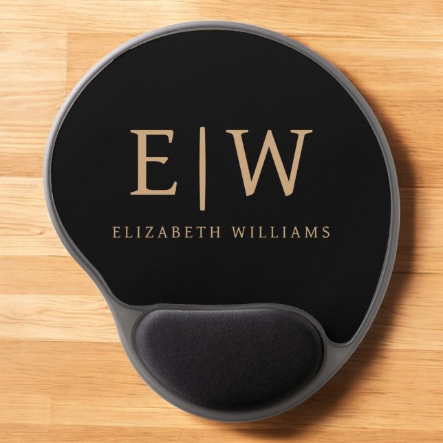 Black and Gold Minimalist Modern Monogram Gel Mouse Pad (Creator Uploaded)