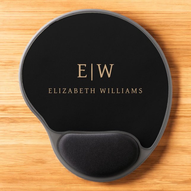 Black and Gold Minimalist Modern Monogram Gel Mouse Pad (Creator Uploaded)