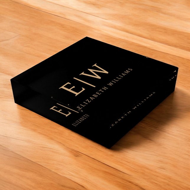Black and Gold Minimalist Modern Monogram Paperweight (Creator Uploaded)