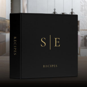 Black And Gold Minimalist Monogram Recipe 3 Ring Binder