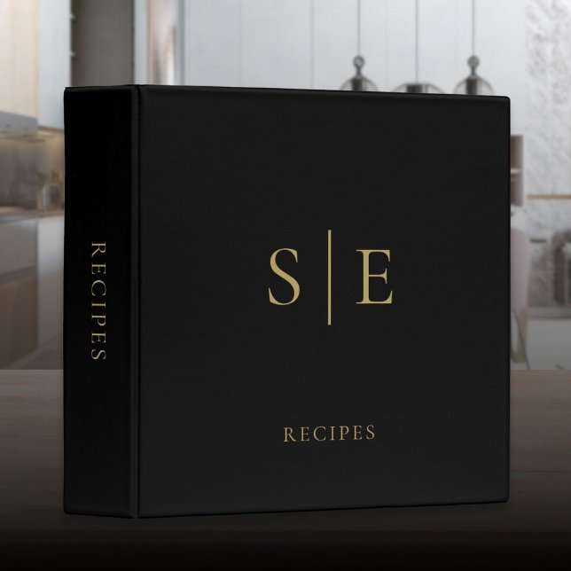 Black And Gold Minimalist Monogram Recipe 3 Ring Binder (Black And Gold Minimalist Monogram Recipe 3 Ring Binder)