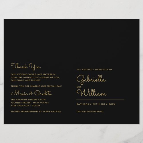 Black And Gold Minimalist Script Wedding Program