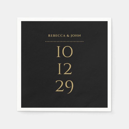 Black And Gold Minimalist Special Date Wedding Napkins