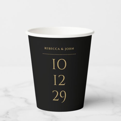 Black And Gold Minimalist Special Date Wedding Paper Cups