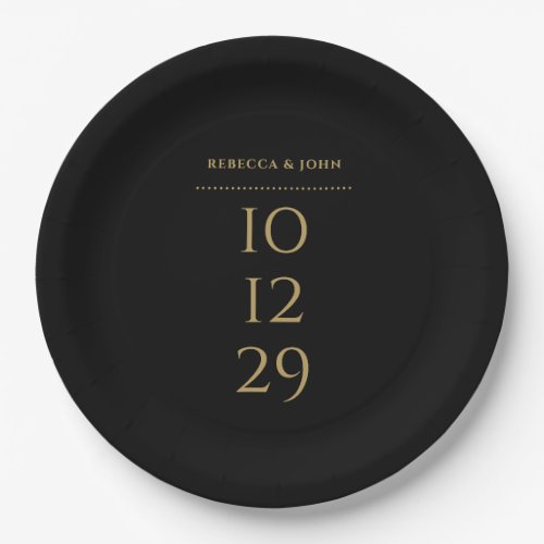 Black And Gold Minimalist Special Date Wedding Paper Plates