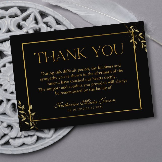 Black and Gold Minimalist Sympathy Funeral Thank You Card (Creator Uploaded)