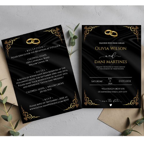 Black and Gold Minimalist Wedding Invitation