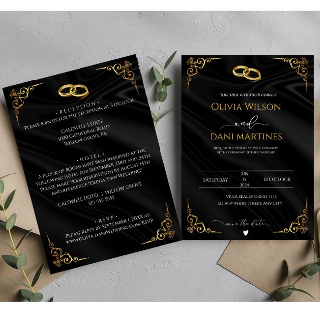 Black and Gold Minimalist Wedding Invitation (Creator Uploaded)