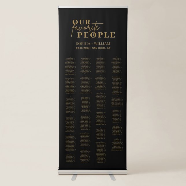 Black And Gold Minimalist Wedding Seating Chart  Retractable Banner (Front)