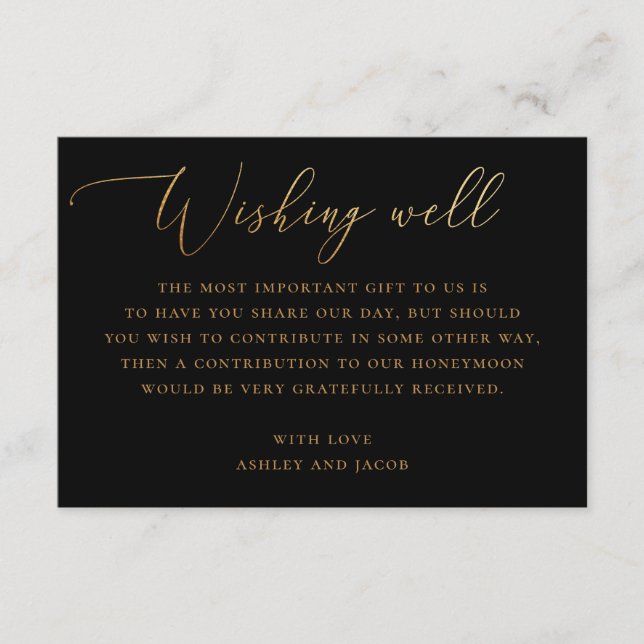 Black and Gold Minimalist Wedding Wishing Well Enclosure Card (Front)