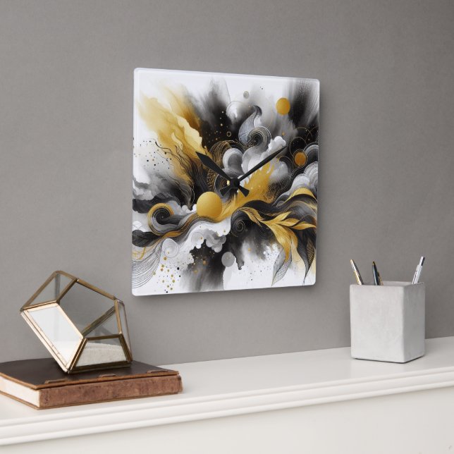 Black and Gold Modern Abstract AI Wall Clock (Office)