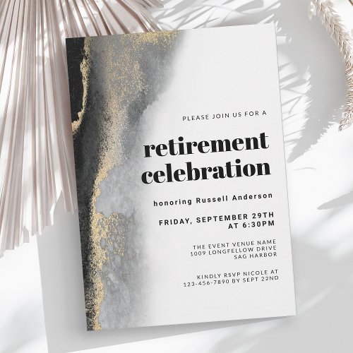 Black and Gold Modern Abstract Retirement Party Invitation