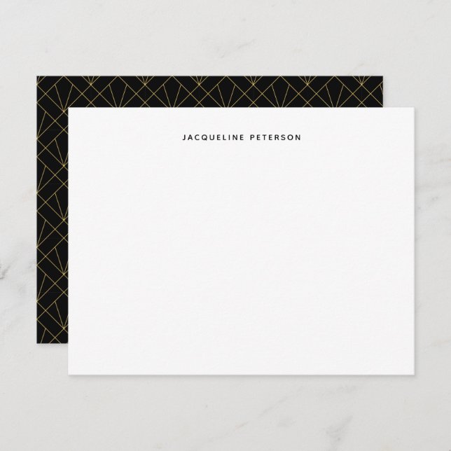 Black And Gold Modern Art Deco Fan Pattern  Note Card (Front/Back)