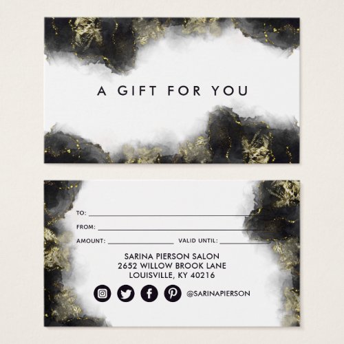 Custom Gift Certificates 11 Black And Gold Modern Art Liquid Ink Gift Card
