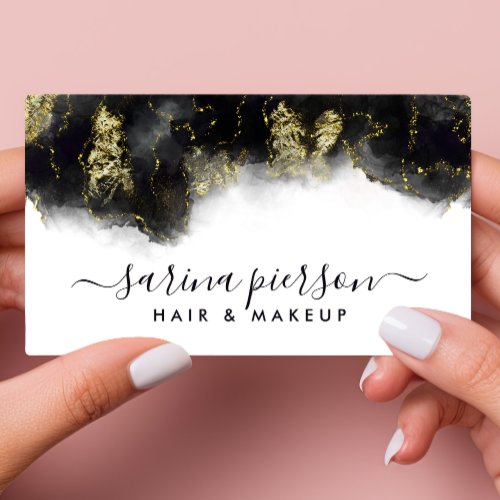 Black And Gold Modern Art Liquid Watercolor Ink Business Card